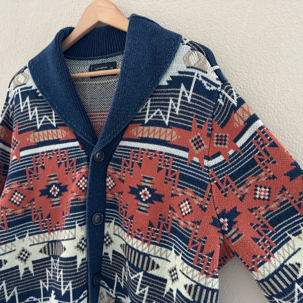 Lucky Brand Southwestern Shawl Cardigan Sweater Mens XXL 100% Cotton Western - Picture 9 of 13